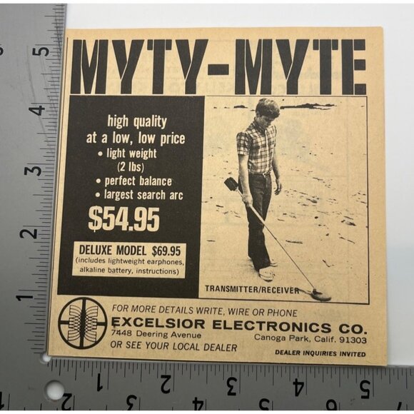 Myty Myte Metal Detector Print Ad Vintage 70s Locating Excelsior Electronics CA - Picture 2 of 6